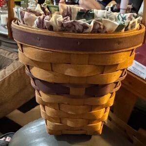 Longaberger Brown and Tan Woven Basket with Floral Liner